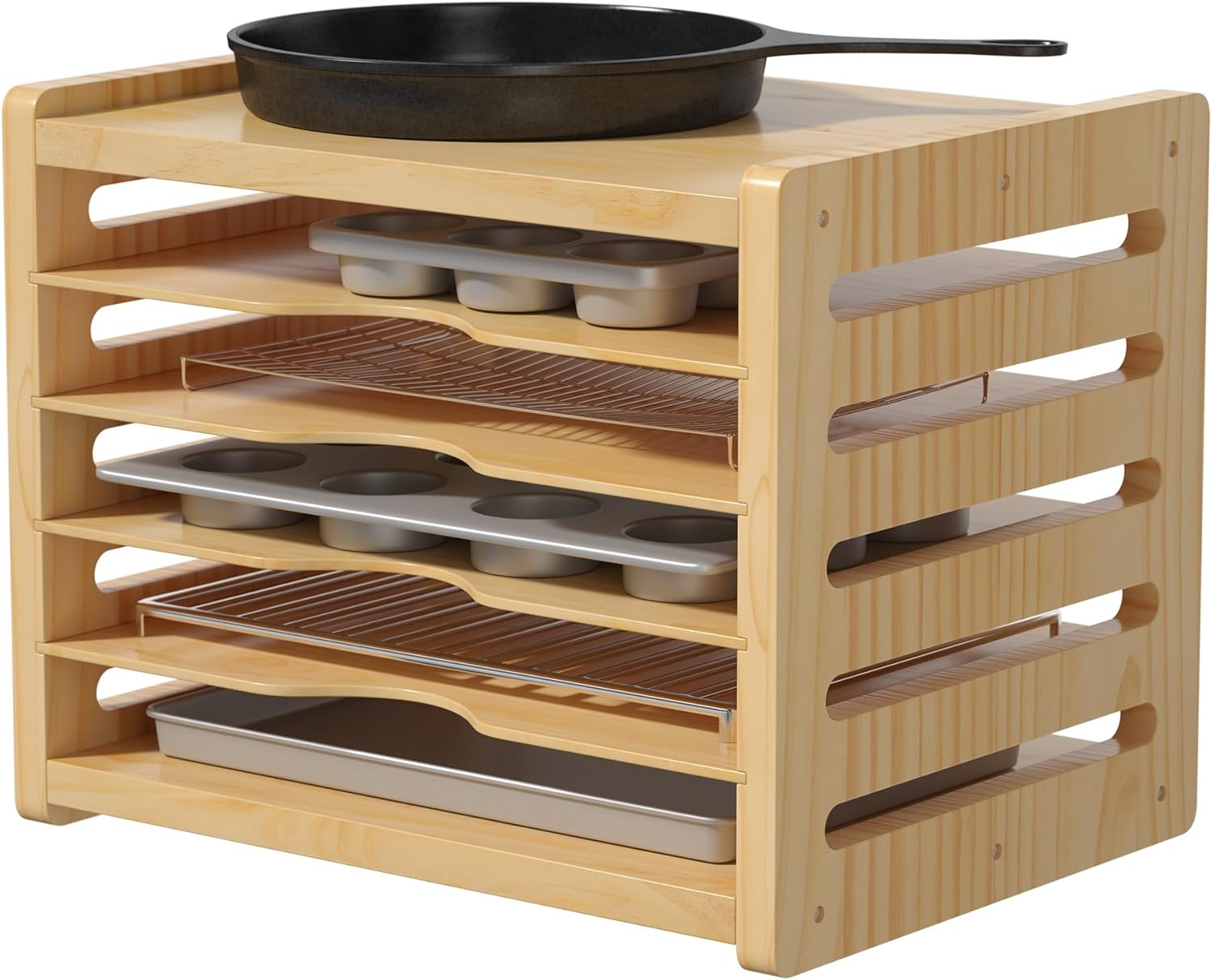 KUJIBGY 6 Tier Wooden Tray Dividers for Cabinets