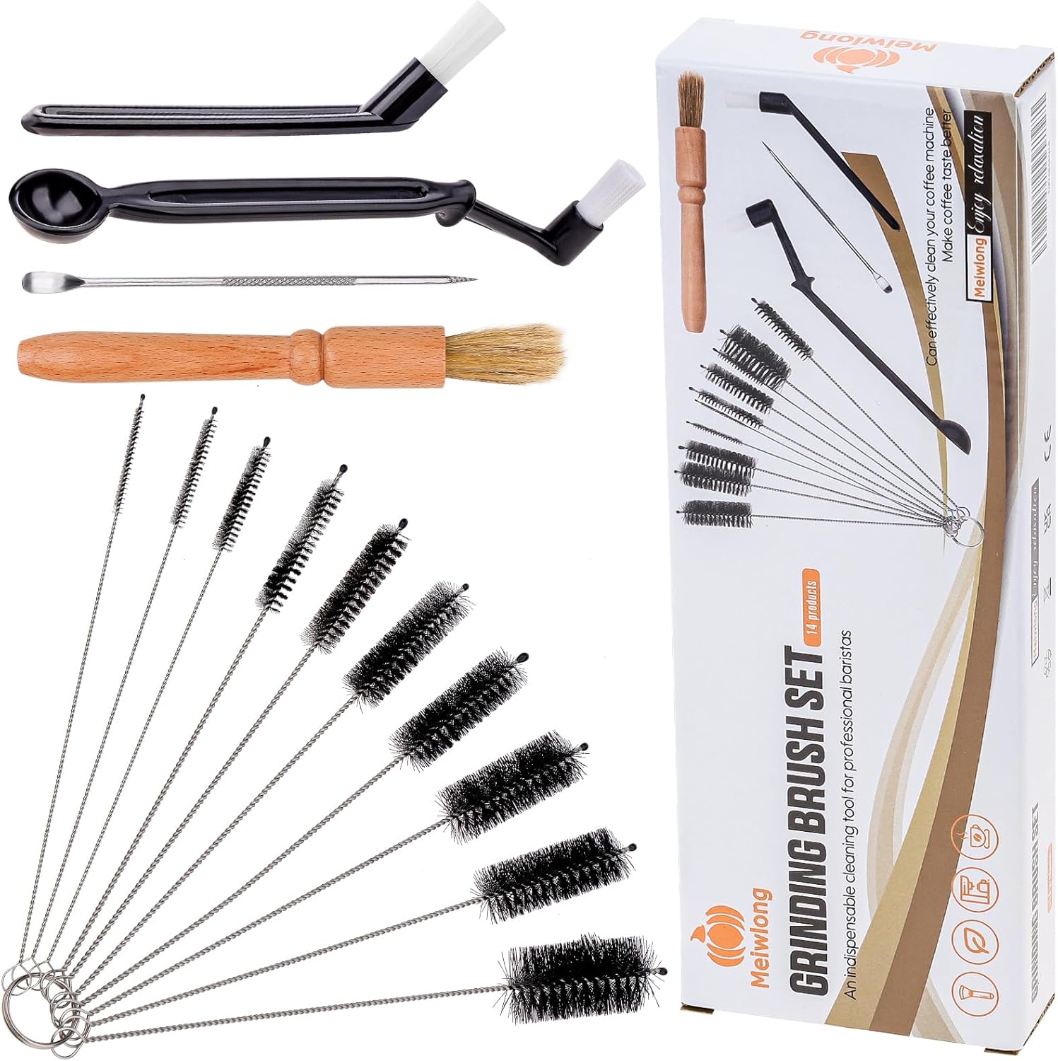 Meiwlong 14 PCS Coffee Grinder Cleaning Brush Set