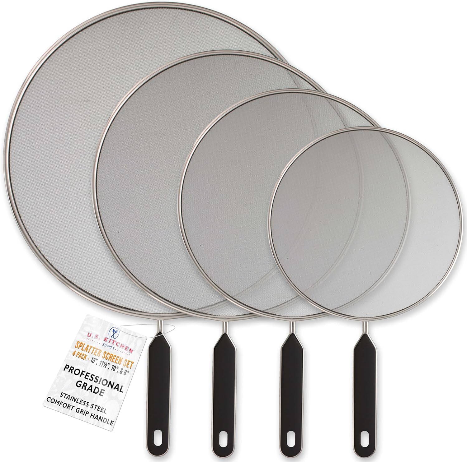 U.S. Kitchen Supply 4 Pc Stainless Steel Splatter Guard Set