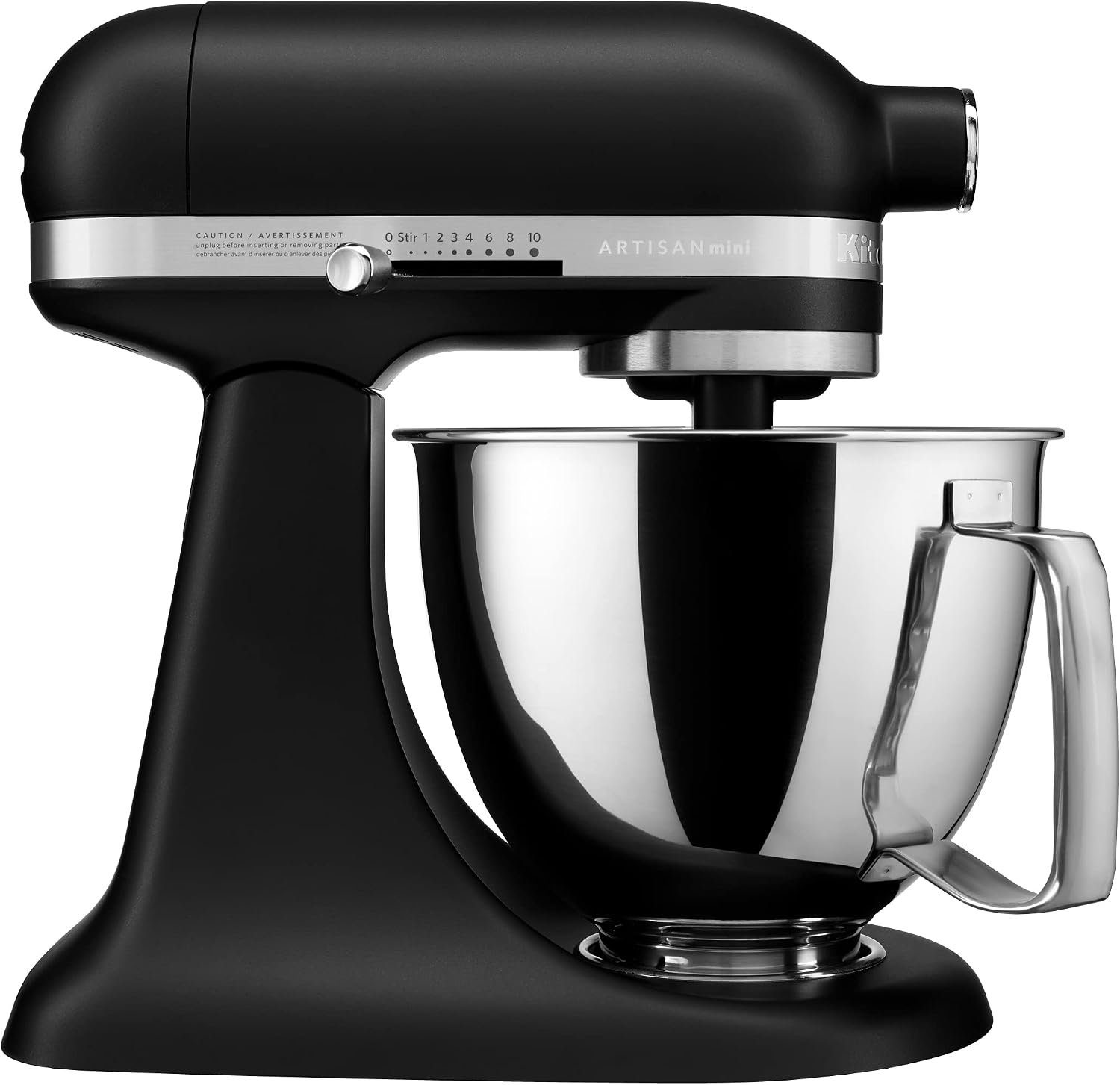 KitchenAid Artisan Mini 3.5 quart tilt-head stand mixer in matte black