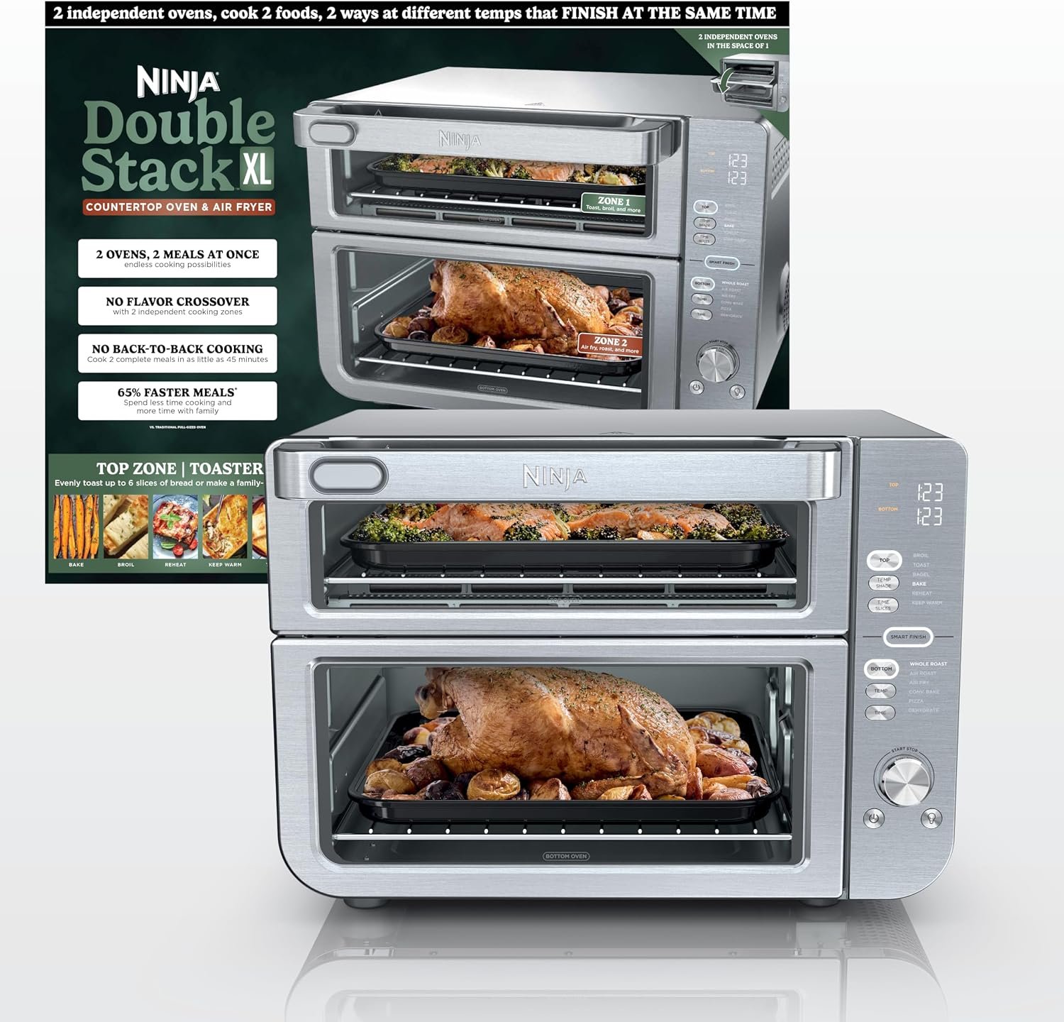 Ninja Double Stack XL two-zone countertop oven in stainless steel