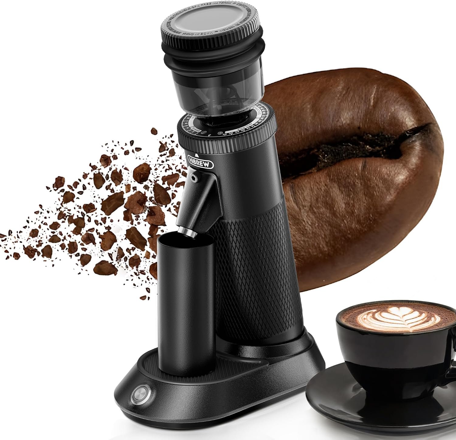 HiBREW G5 black aluminium single dose conical burr coffee grinder with 15 degree tilt