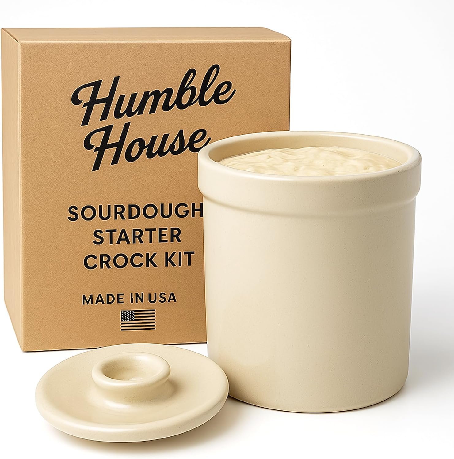Humble House Sauerkrock open ceramic half-gallon crock with lid, made in America