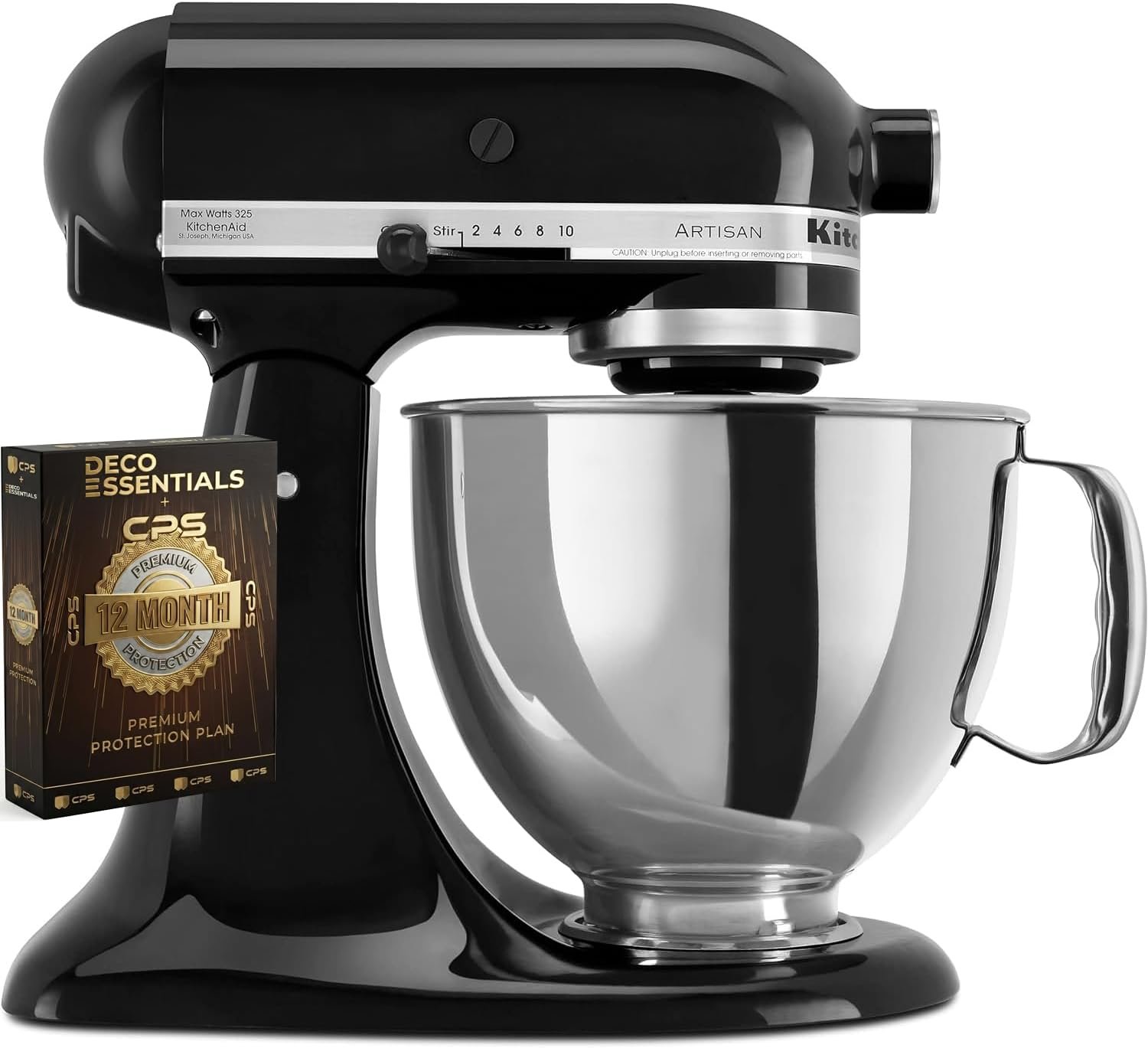 KitchenAid Artisan 5 quart tilt-head stand mixer in onyx black with pouring shield