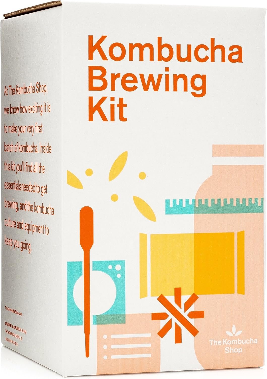 The Kombucha Shop one gallon kombucha starter kit with glass brew jar, culture, tea, sugar, pH strips and thermometer