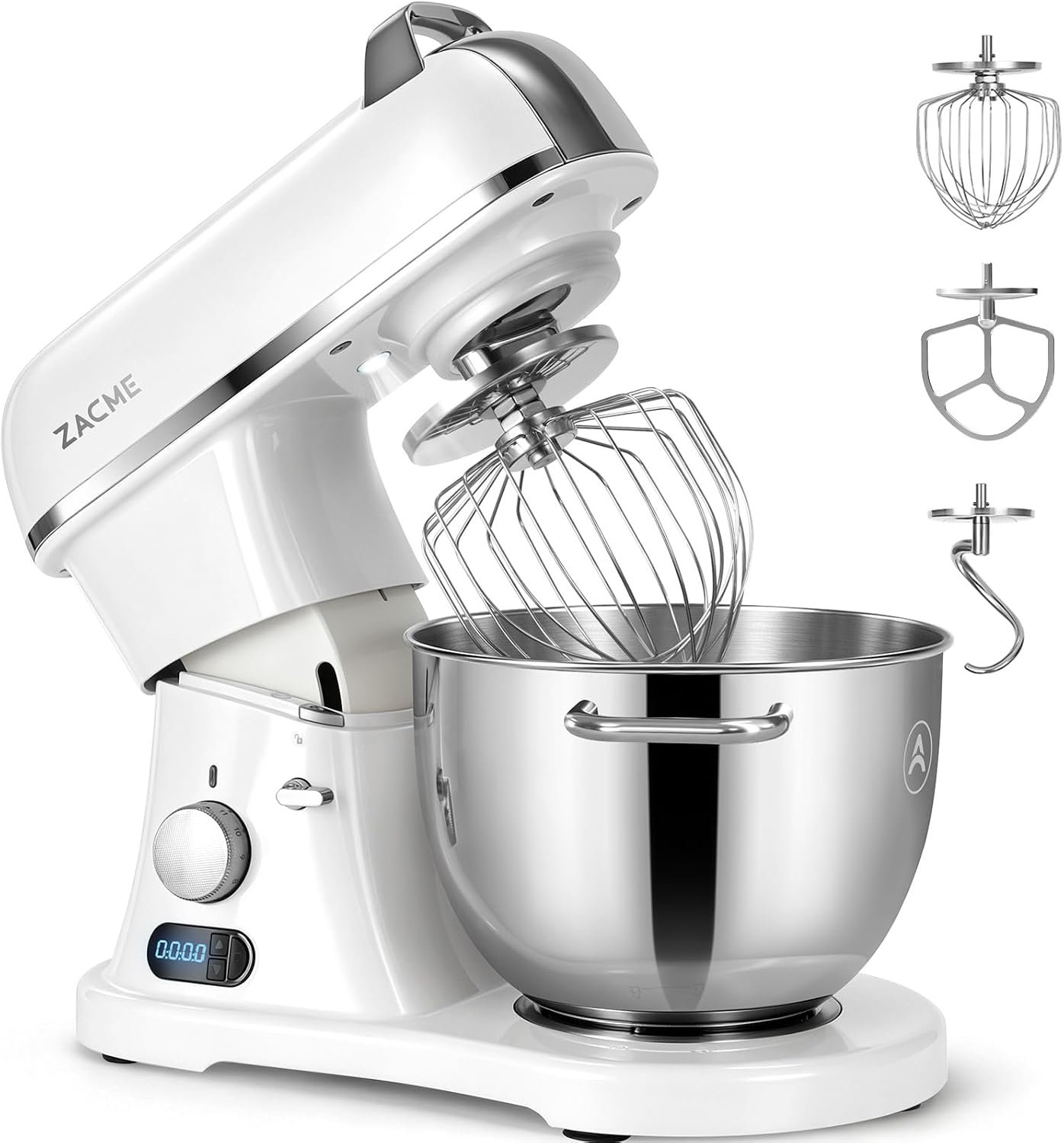 ZACME 8.4 quart commercial tilt-head stand mixer with LED timer display