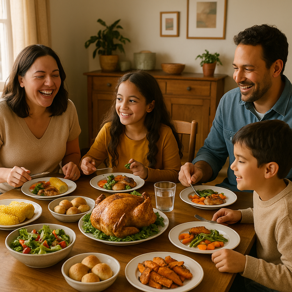 family having christmas dinner on budget