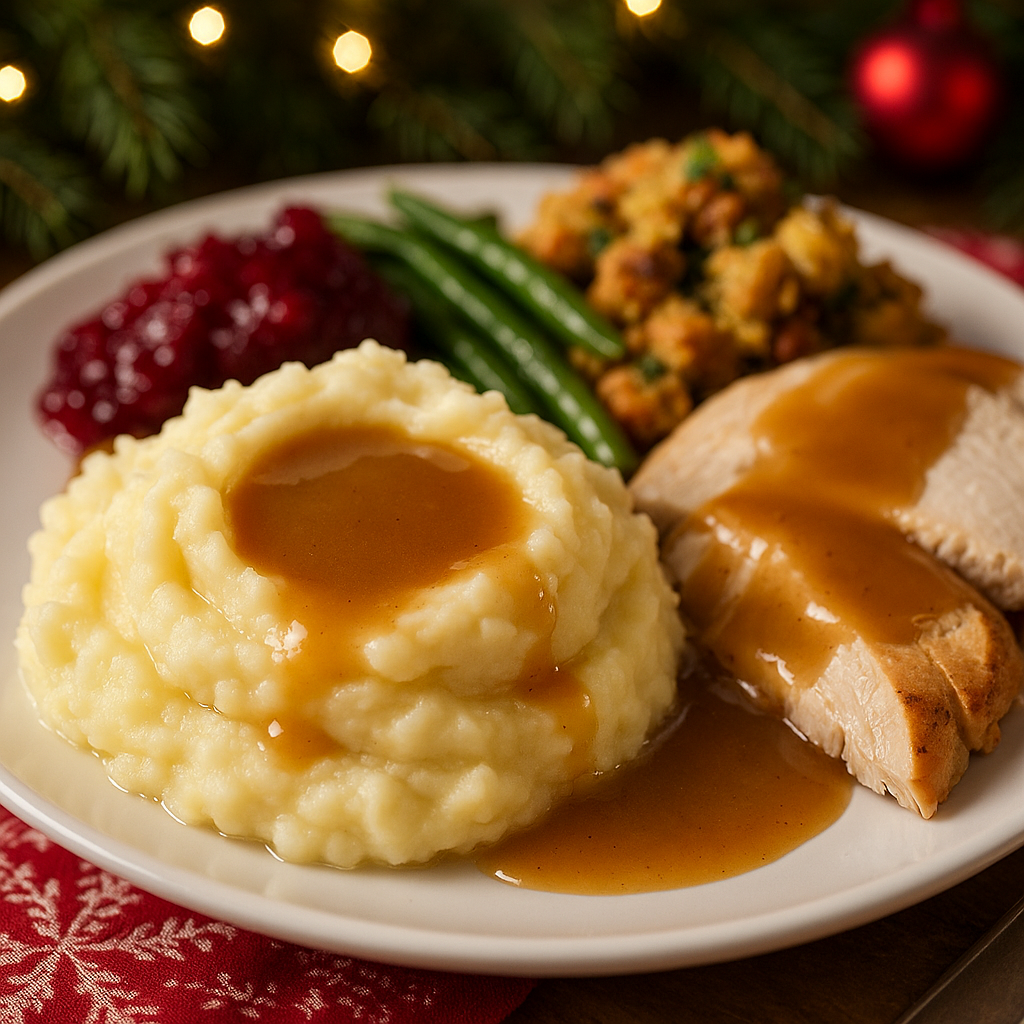 Mashed potatoes Christmas dinner close-up