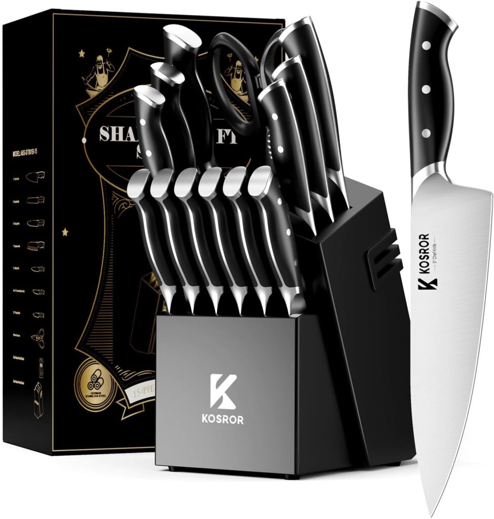 KOSROR ShadowCraft 15-Piece Knife Block Set