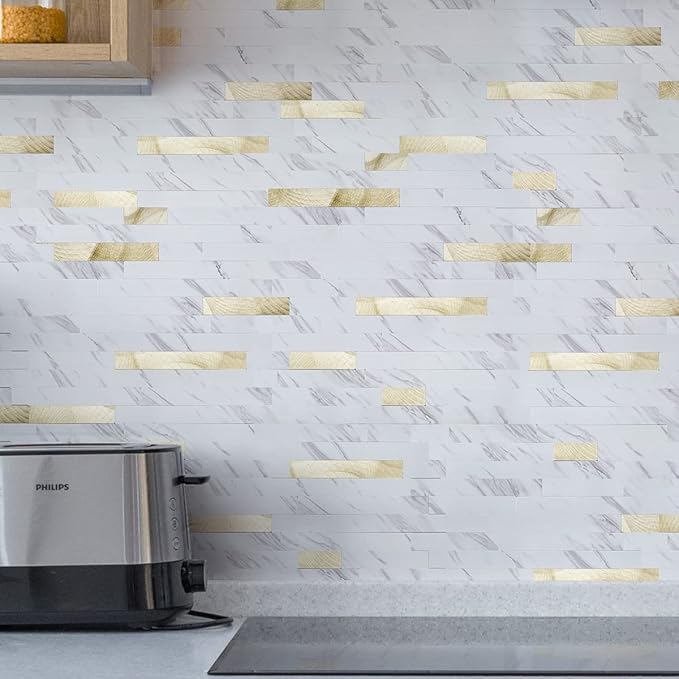 Gold & White Marble Peel-and-Stick Backsplash