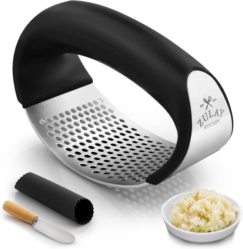 Zulay Stainless Steel Garlic Press Rocker Set