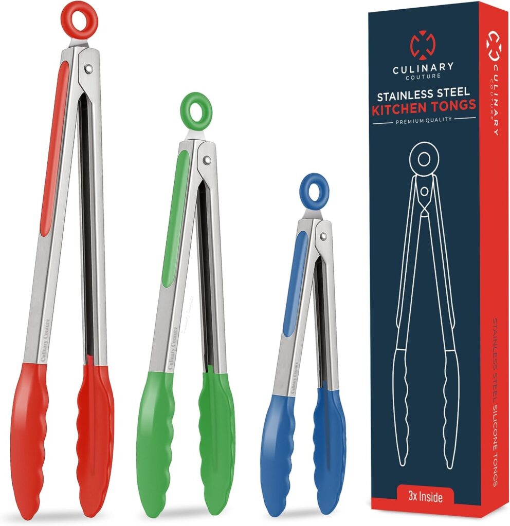 Kitchen Tongs for Cooking with Silicone Tips (Set of 3)
