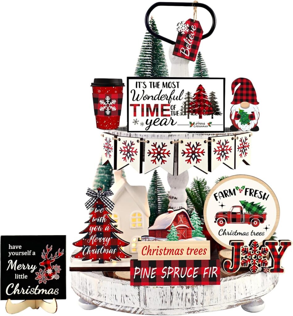 Holiday Tiered Tray Decor Set