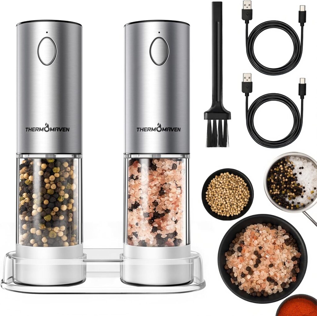 ThermoMaven 110ml Rechargeable Electric Salt and Pepper Grinder Set
