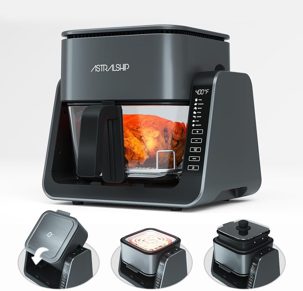 Astralship 2-in-1 Glass Air Fryer & Grill Combo