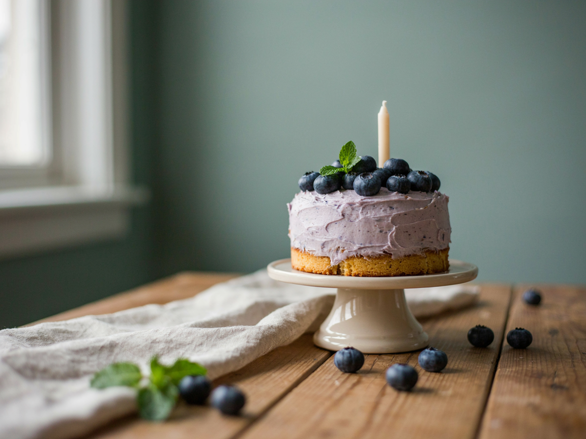 Sugar-free whole wheat smash cake with natural blueberry frosting