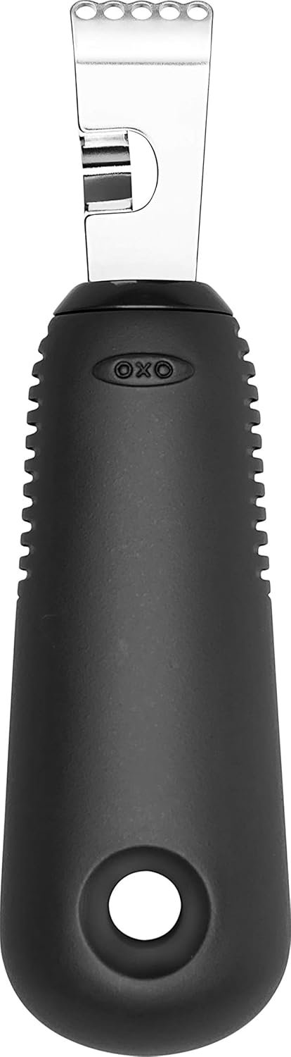 OXO Good Grips citrus zester with channel knife and a black handle