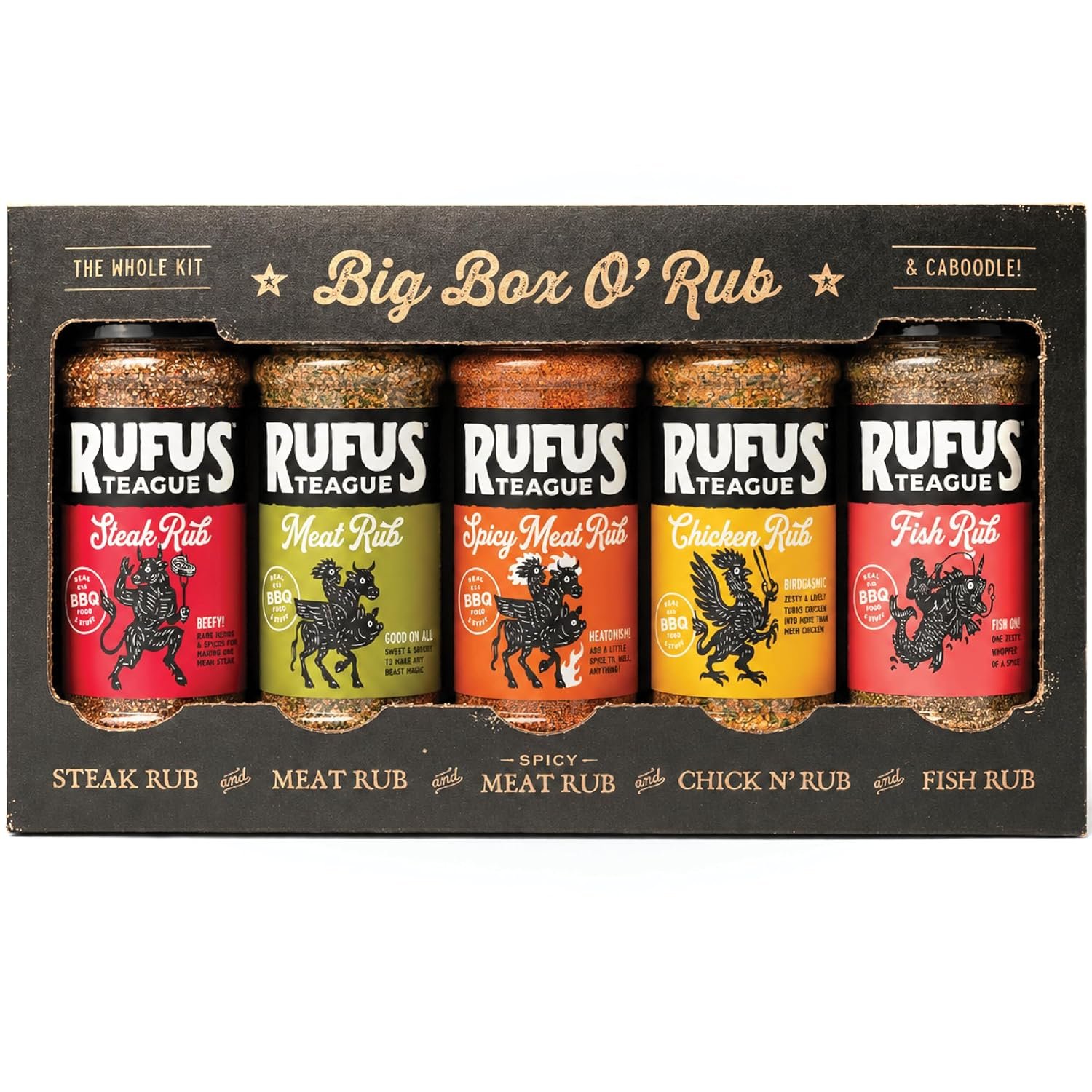 Rufus Teague Big Box O Rub five-shaker BBQ seasoning gift set