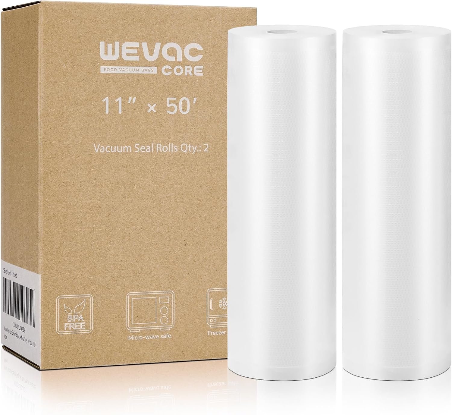Wevac two pack of 11 inch by 50 foot embossed vacuum sealer rolls