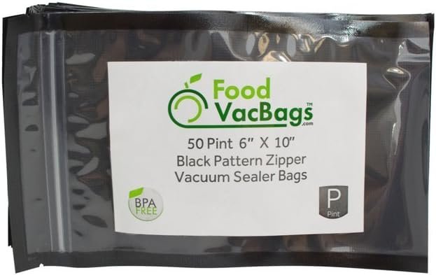 FoodVacBags pint zipper vacuum seal bags with black backs and clear fronts