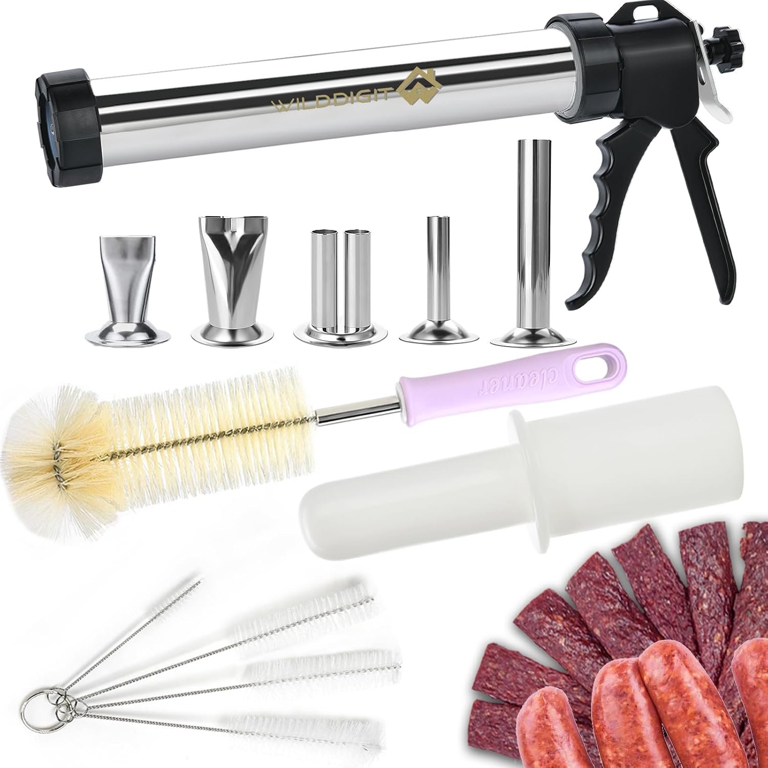 WILDDIGIT stainless steel jerky gun with nozzles and brushes