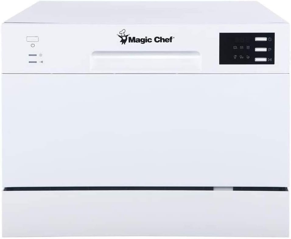 Magic Chef white compact countertop dishwasher with push-button controls