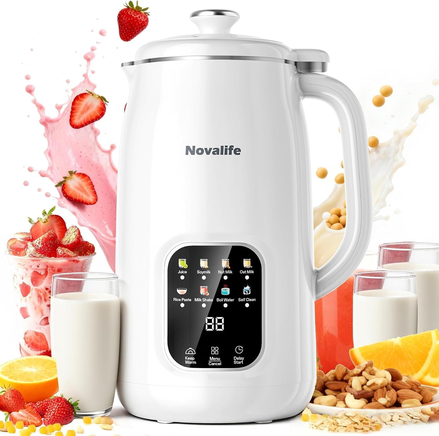 Novalife white 8 in 1 nut milk maker machine with a 40 ounce jug