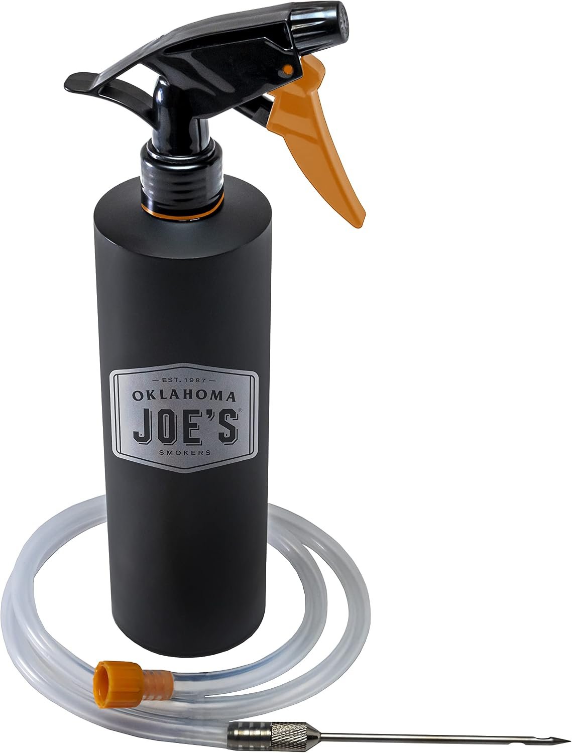 Oklahoma Joe’s black stainless steel spray bottle with injector