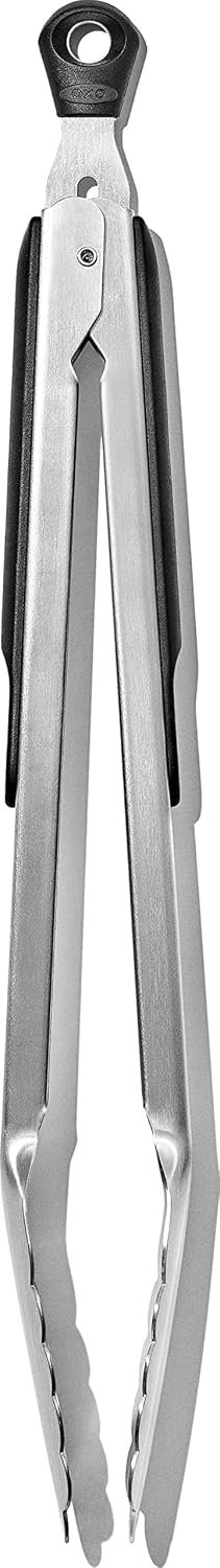 OXO Good Grips 12 inch stainless steel locking tongs with black non-slip handles
